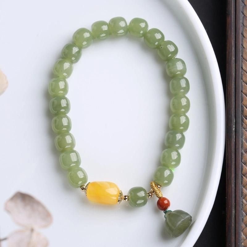 Fashion Jewellery Lotus Bracelet Beeswax Barrel Beads Bangle