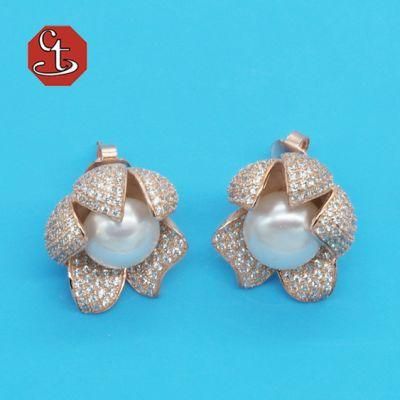 Fashion Silver Earrings for Women Natural Pearl Jewelry Gifts Brass Earring Stud