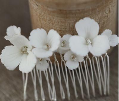Wedding Bridal Ceramic Flower Crystal Elegant Hair Comb Headband Hair Vines Headpiece