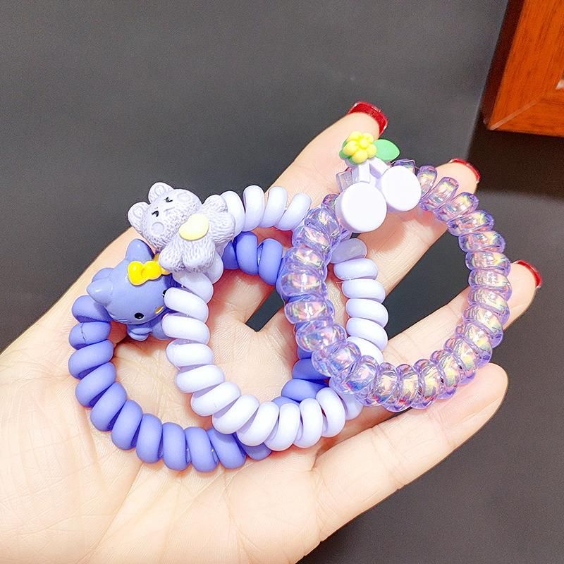 Very Peri Cartoon Telephone Line Band Traceless Head Rope Elastic Durable Rubber Band Hair Accessories Hair Ring