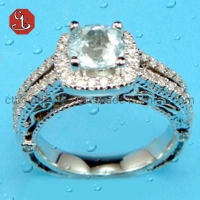 Cute Female Big Round Stone Ring Fashion Promise Love Engagement Ring Light Sky Blue CZ Cubic Zircon Wedding Rings For Women