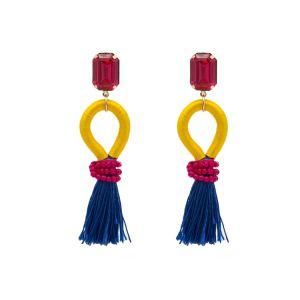 Fashion Jewelry Ruby Stone Know Tassel Stud Earrings for Women