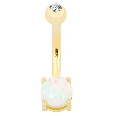 Eternal Metal 14K Solid Gold Prong Set Opal Belly Button Ring