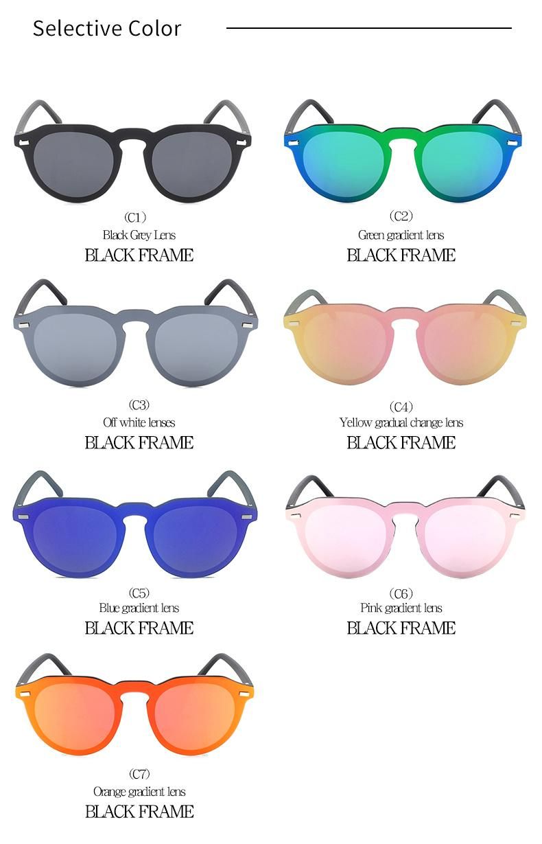 Custom Cheap One Piece Lens Rimless Round Style Mirror Polarized Lens Sunglasses