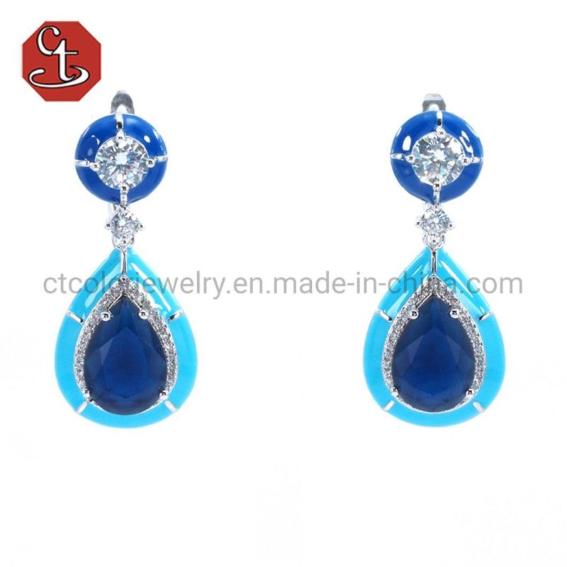 Created Black Onyx Silver Earring Gem Stone Jewelry with Enamel Elegant Sterling 925 Silver Jewelry