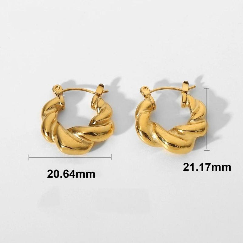 Custom Fashion Jewelry Chunky Waterproof Material Stainless Steel Twist Rope Circle PVD 18K Gold Plated Hoop Earrings