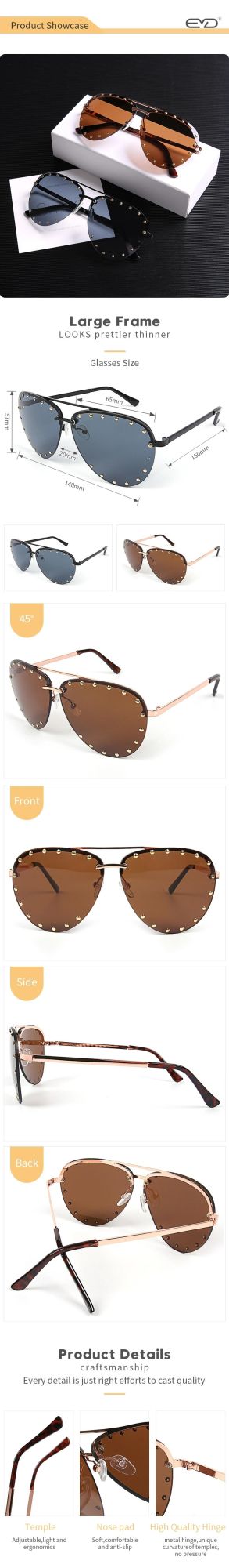 2021 Western Style Retro Rivet Decorated Sunglasses Two Color Lens Outdoor Sun Glasses