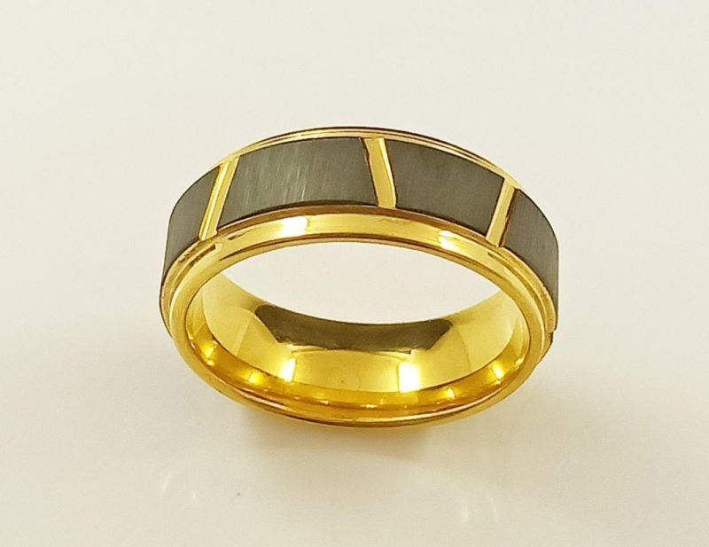 Manufacturers of Tungsten Jewelry Custom-Made Wholesale Black Gold Men′ S Tungsten Fashion Ring Tstr088