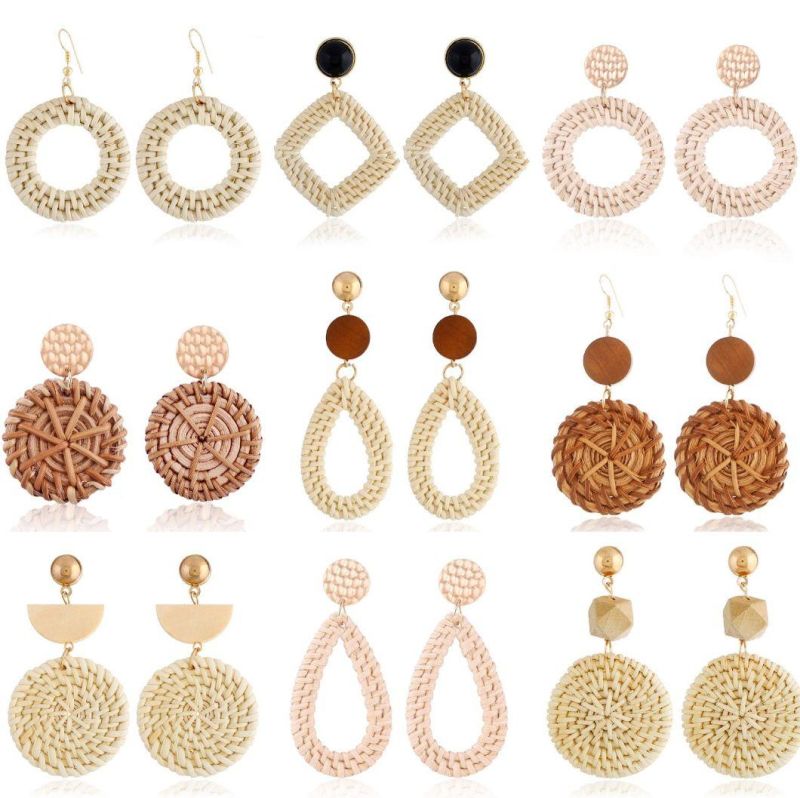 4 Pairs Fashion Jewellery Wicker Braid Hoop Drop Dangle Woven Earring