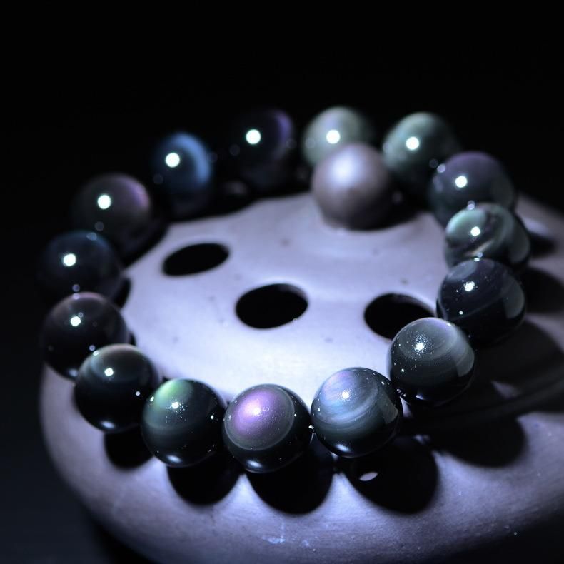 Natural Double Rainbow Eye Obsidian Bracelet Single-Circle Crystal Bracelet