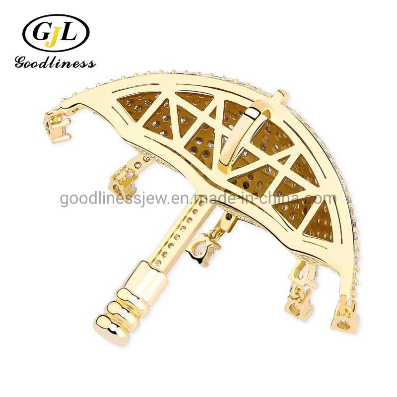 Custom Dainty Gold Umbrella Zircon Pendant Necklace for Women Design