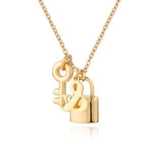 Fashion Stainless Steel Key and Lock Charm Necklace