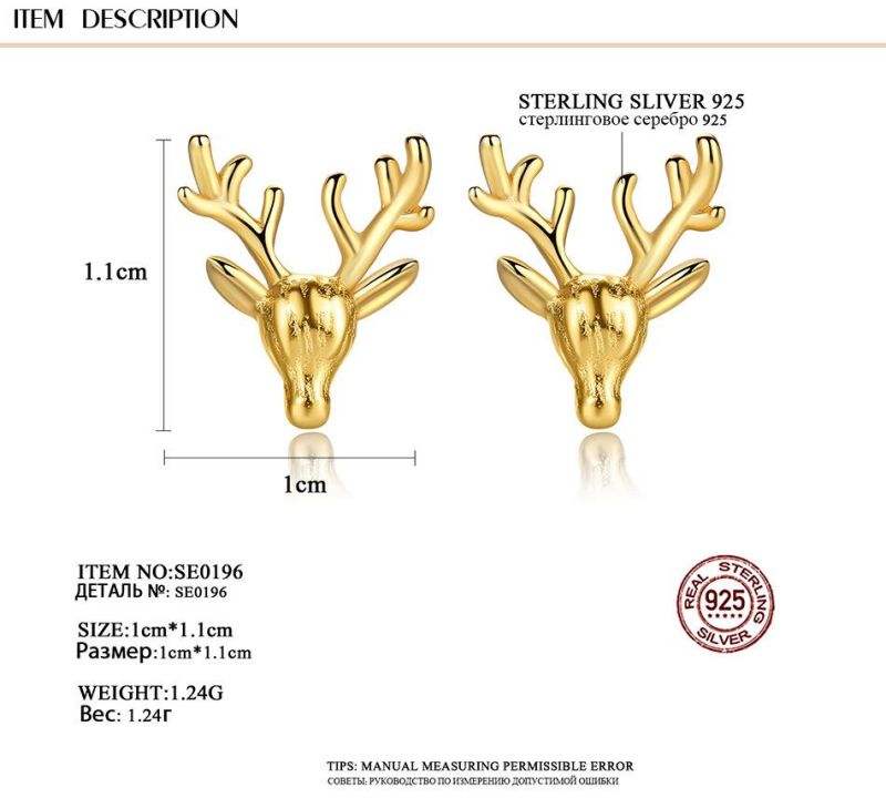 New Arrival 925 Silver Jewelry Christmas Deer Ear Stud