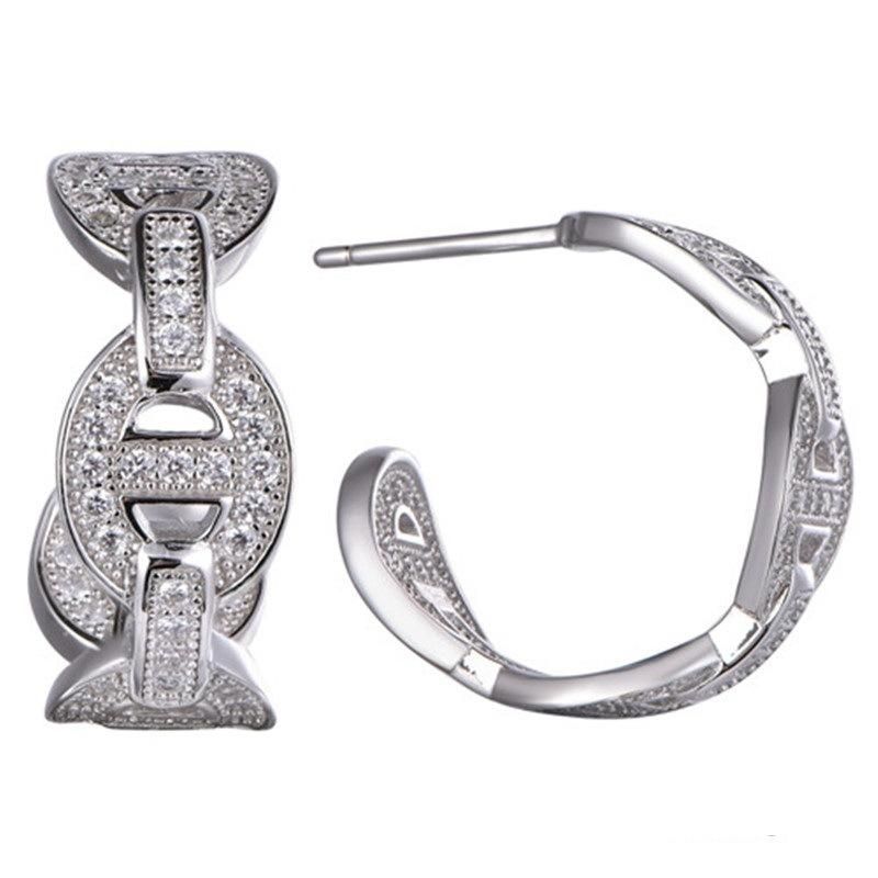 925 Sterling Silver J-Shaped Earring with CZ