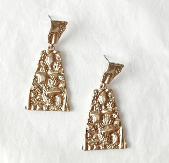 Manufacture Trapezoidal Embossment Texture Alloy Drop Earrings for Women Fashion Jewelry