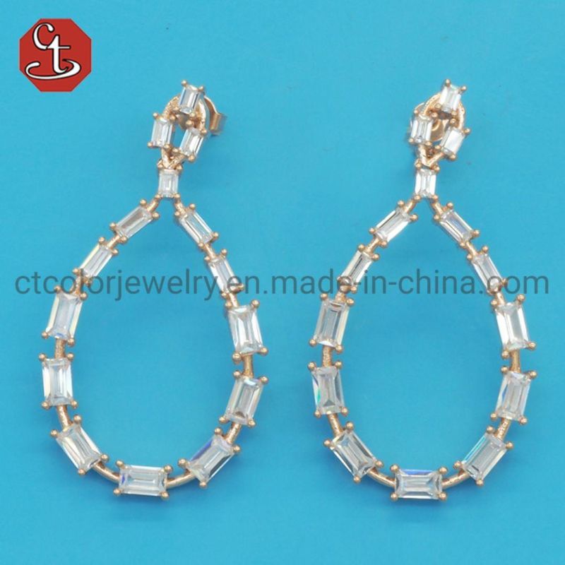 For Women Baguette TP CZ Stone Drop Pear Dangle Earring Brass or Silver Jewelry