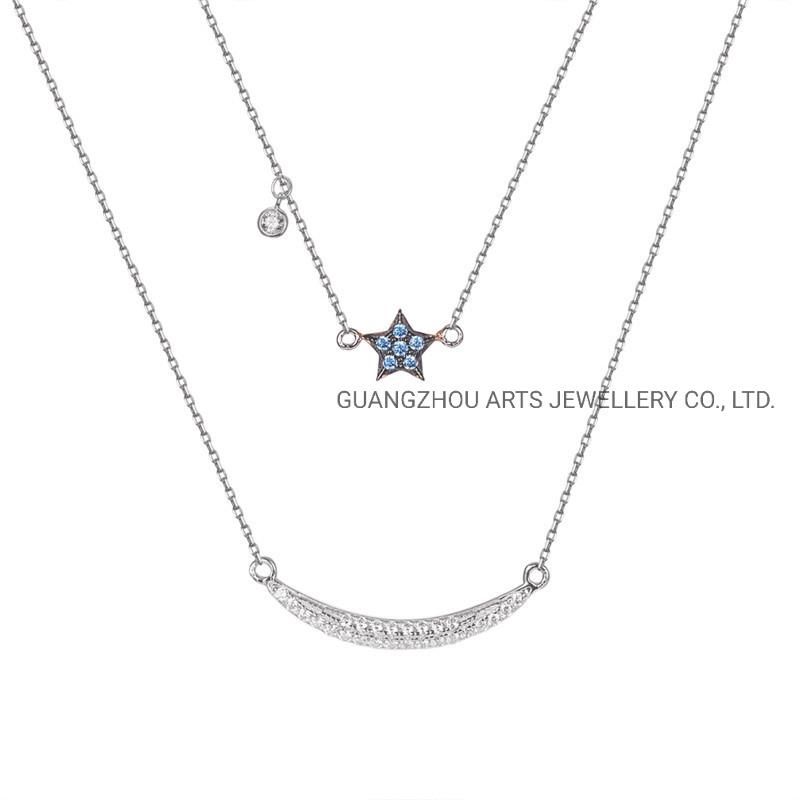 Cubic Zircons on Stars Double Layer Chains Necklace