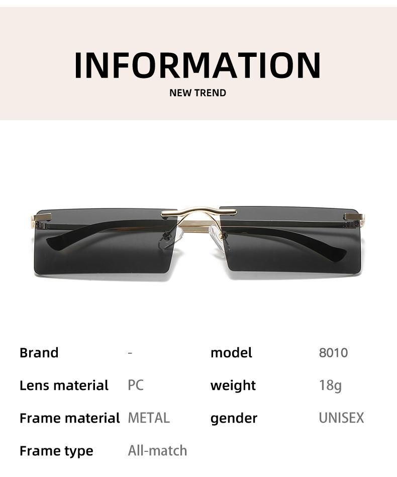 Rectangular Sunglasses Small Lens Rimless Sunglasses