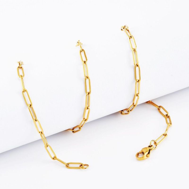 Fashion Gold Plated Stainless Steel Long Flat Cable Chain Jewelry Accessories for Anklet Bracelet Necklace Jewellery Making