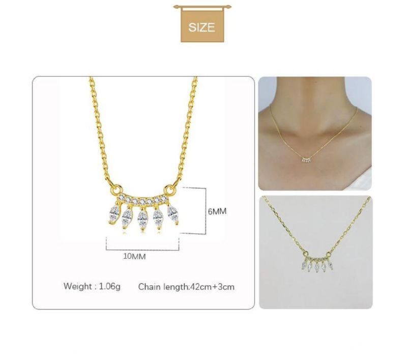 Fashion Jewelry 925 Sterling Silver 18K Gold Plated Five White Waterdrop Design Pendant Necklace for Women Necklaces Jewelry