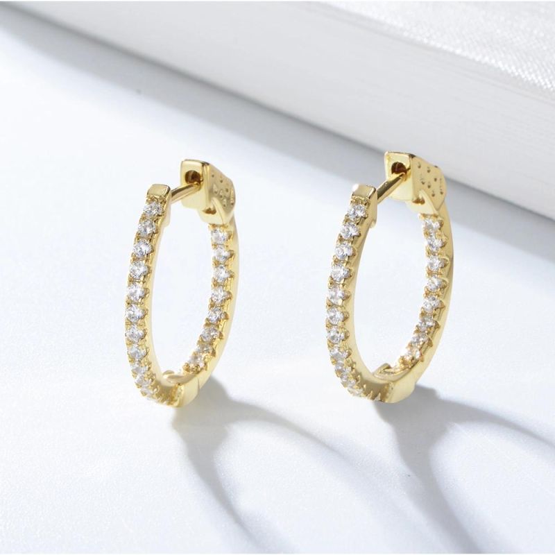 S925 Sterling Silver Fashion Round Hoop Diamond Earrings Cubic Zirconia Earrings