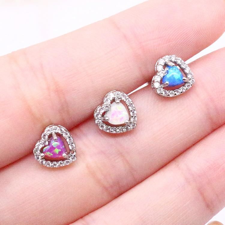 New 316L Surgical Steel Heart Opal Earring Cartilage Body Piercing (Custom Opal Color Available)