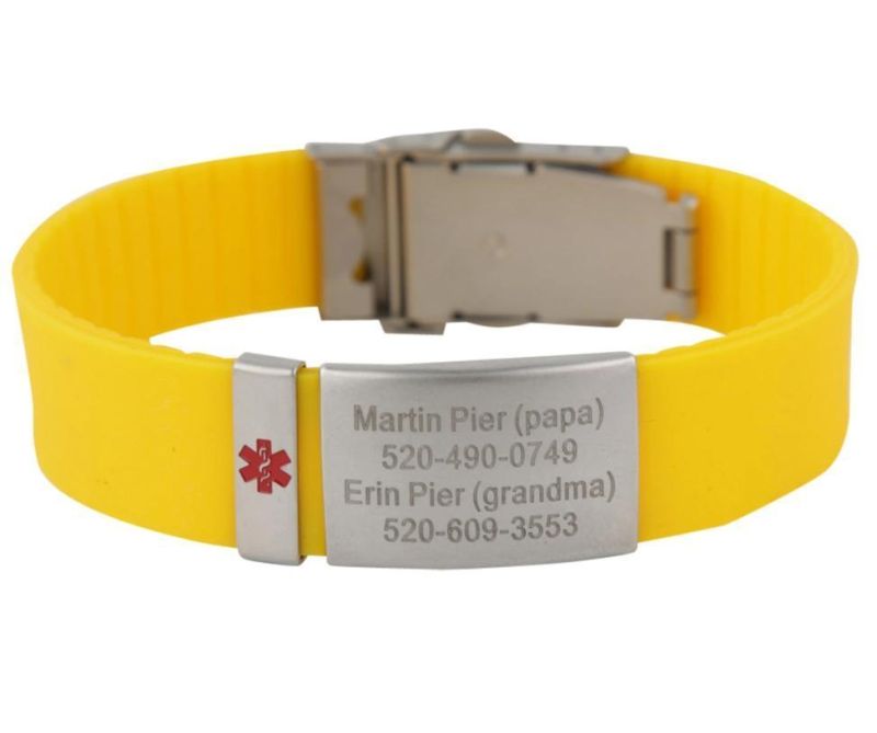 Laser Engraved Adjustable Medical Alert Silicone Bangle Wristband Bracelet for Men Women