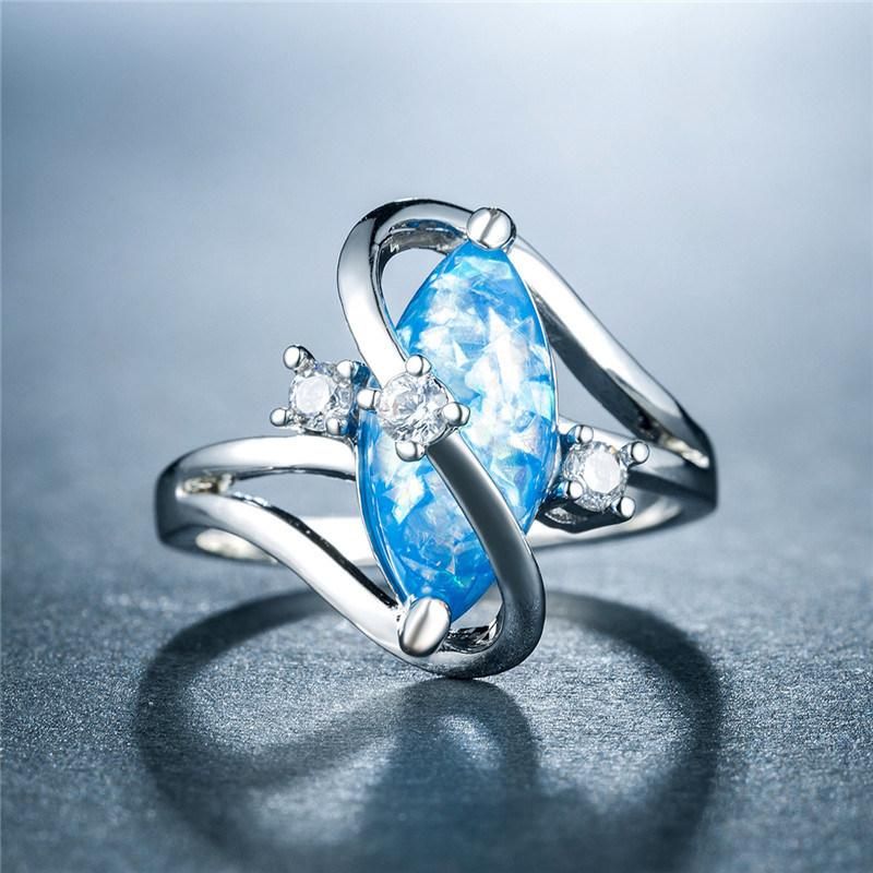 Fashion Ring Imitation Australian Gem Copper Plated Platinum Zircon Ring