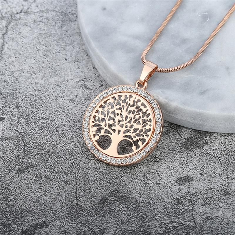 Tree Life Crystal Round Small Pendant Necklace Women Fashion Jewelry Gifts