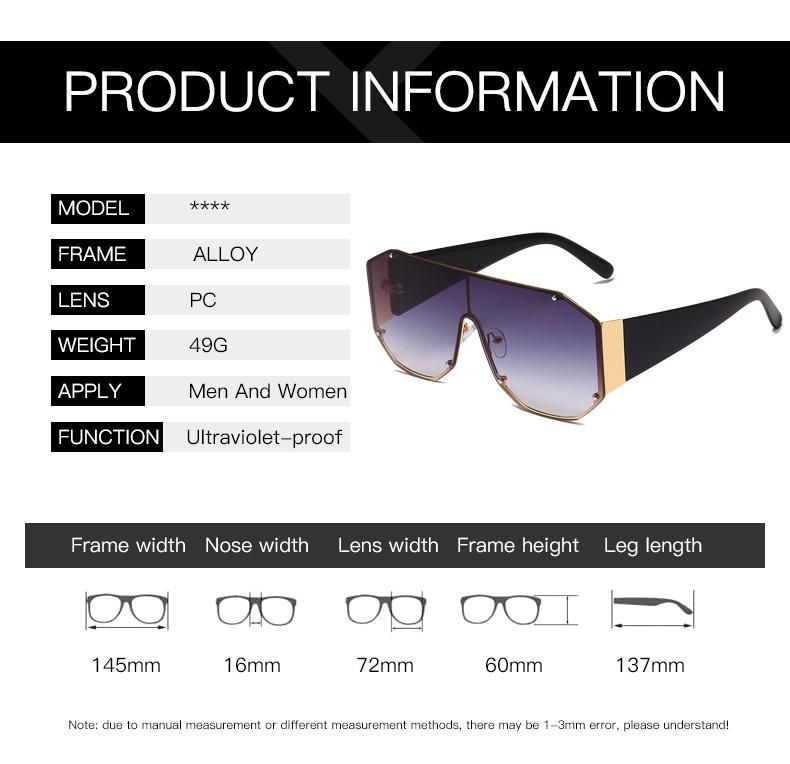 New Arrival High Quality Fashion Simple Style One Piece Lens Sunglasses UV400 Outdoor Oversized Colorful Sun Glasses