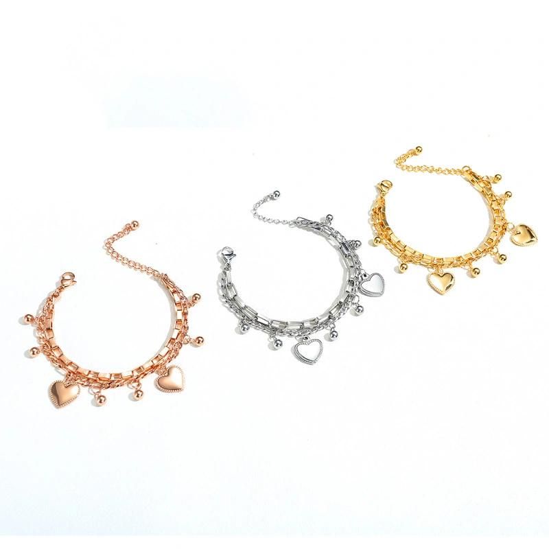 Stainless Steel Chain Bracelets for Women Girls Love Heart Bracelets Romantic Gift Steel/Rose Gold/Gold Plated Bracelets