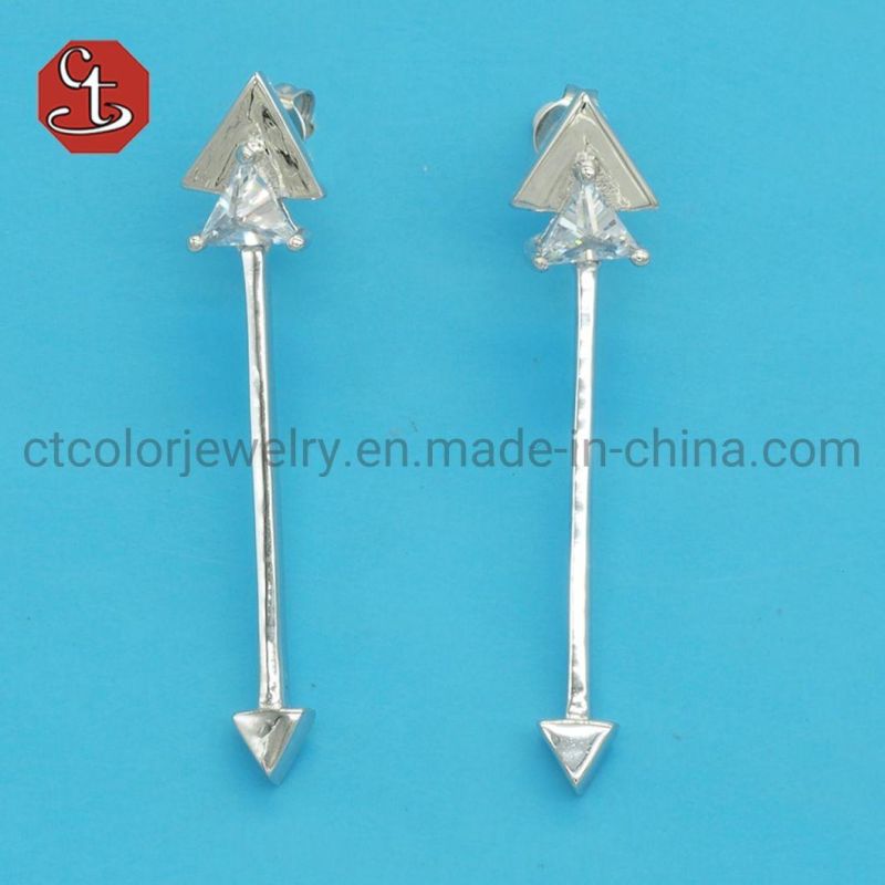 Popular Plain Long Hanging Dangle Star AB Unbalance Asymmetrical Earring CZ Ball Brass & Silver Jewelry