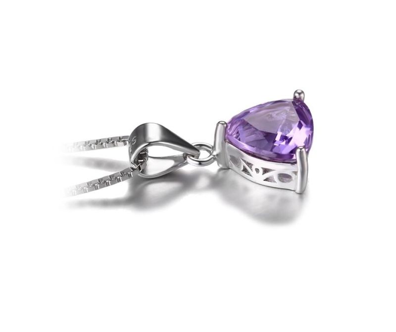 Fashion Jewellery Synthetic Amethyst Triangle Pendant Necklace 925 Sterling Silver Jewelry Set