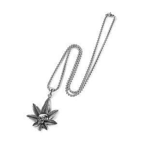 Stainless Steel Skull Maple Leaf Pendant Necklace