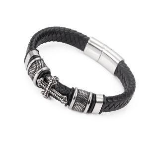 High Quality Retro Wrave Braid Leather &#160; Men &#160; Charm Stainless Steel &#160; Anchor Bracelet