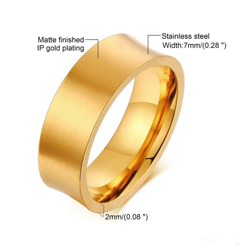 Stainless Steel Concave Ring Gold Men′s Titanium Steel Ring 7mm Personality Simple Hip Hop Ring Jewelry SSR2561
