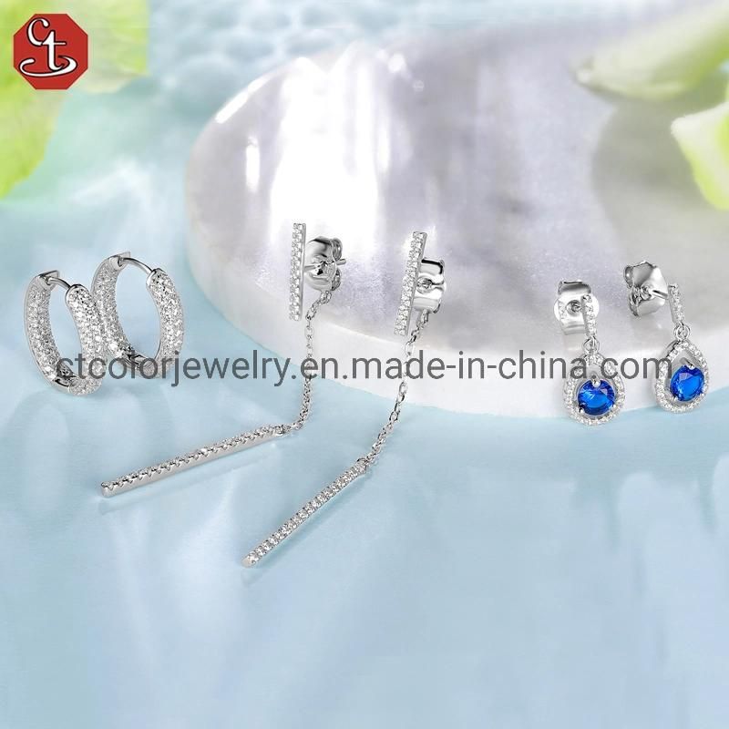 White CZ Tassel Long Drop Stud Earrings Wholesale Fashion jewelry for Women
