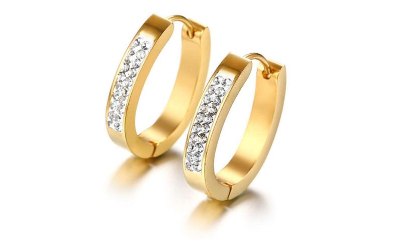 Earrings European and American Jewelry Stainless Steel Gold Earring Earrings Simple Ladies Earrings with Rhinestones Er9215