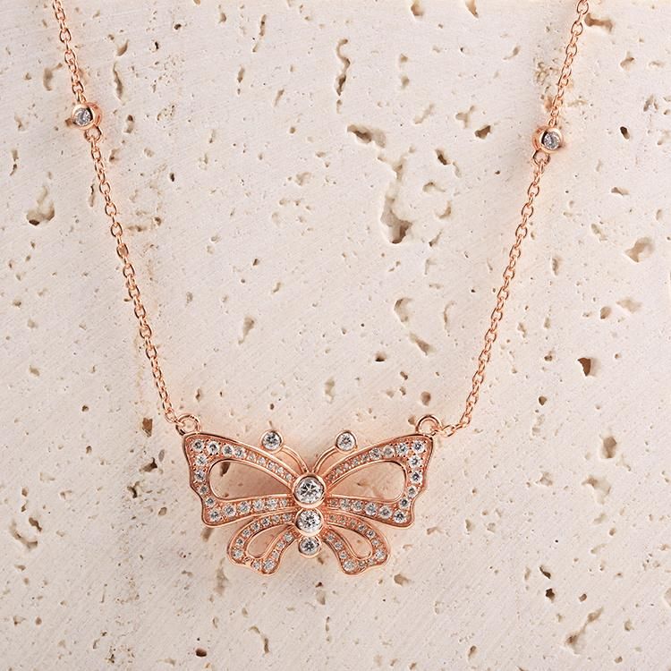 Fashion Accessories 925 Silver Gold Plated Butterfly Shape Shining Cubic Zirconia Moissanite Lab Diamond Fashion Jewelry Factory Wholesale Necklace