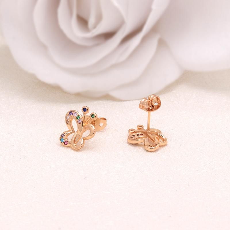 Copper 18K Gold Plated Colorful CZ Butterfly Fashion Stud Earring