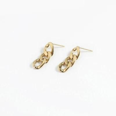 Manufacturer Custom High Quality Fashion Jewelry Earring Wholesale 18K 14K Gold Plated Stainless Steel Link Chain Earrings Couple Earings