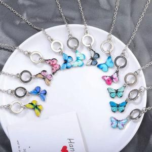Blue Butterfly Bracelets Pendant Wide Geometric Chain Bracelet for Women