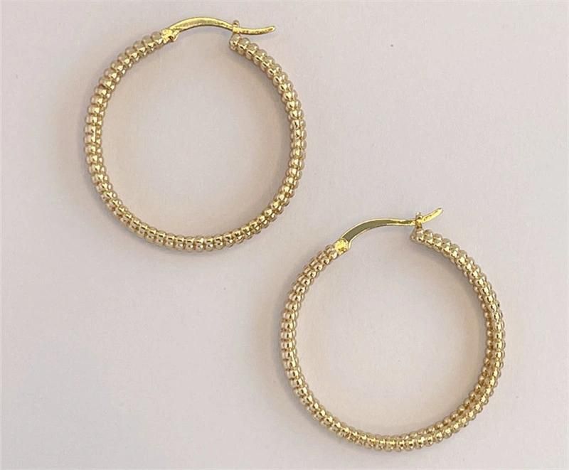 Heavy Metal 5 Rows Design Dots Texture Big Hoop Earring in 18K Gold Plated Fashion Jewelry for Female