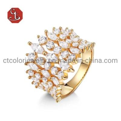 Modern Fashion Women Jewelry 18K Gold Color Ring Trend big White AAA Crystal Zircon Engagement Design Ring