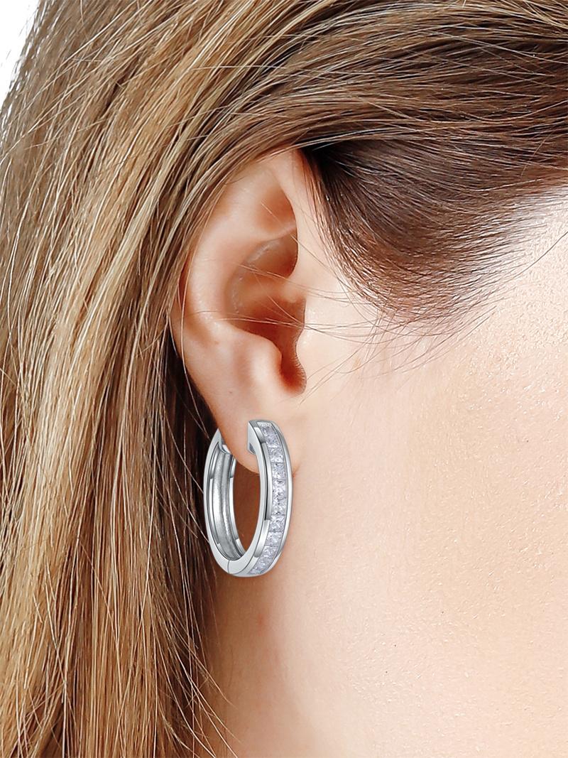 Fashion 925 Silver Jewelry Circle Earrings Ladder Stone Hoop Earrings