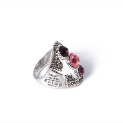 New Style Fashion Jewelry Silver Ring with Pink Rhinestone