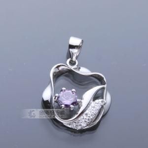 Wave Shape 925 Sterling Silver Pendant with Diamond Stone
