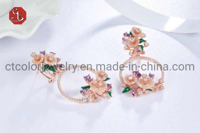 CT Color Fashion jewelry Mother of Pearl Shell Enamel Cubic Zirconia Earrings Female jewelry