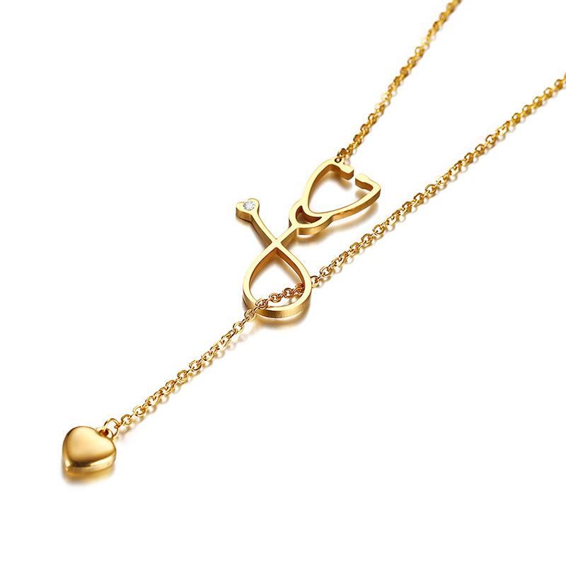 Creative Heart Love Stethoscope Pendant Couple Personality Metal Simple Necklace