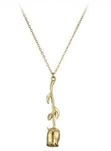 14K Gold Filled Necklace Fashion Metal Stainless Steel Rose Flower Pendant Necklace
